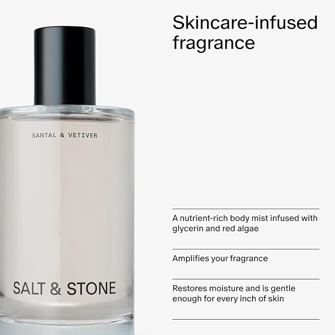 Salt & Stone Signature Scent Duo Set | 48 Hour Aluminum-Free Deodorant & Hydrating Body Mist | Skincare-Infused Deodorant & Body Spray | Santal & Vetiver