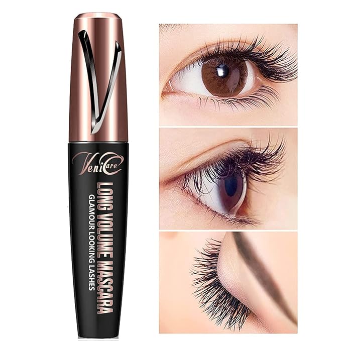 Venicare 4D Silk Fiber Lash Mascara Liquid Extension Makeup Eye Lash Kit Luxuriously Longer Thicker Voluminous Eyelashes Waterproof Smudge-proof Natural No Clumping Smudging Lasting All Day 3 Pack