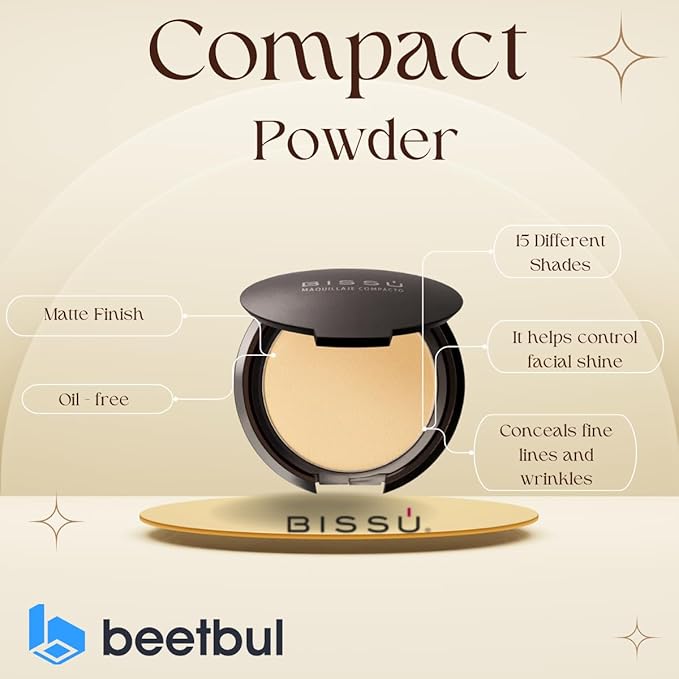 Beetbul Makeup & Exfoliation Kit - Bissú Compact Powder + 1 Medium Velvet Puff + 2 Finger Puffs + 1 Facial Exfoliating Sponge (04 Sand, One Size)