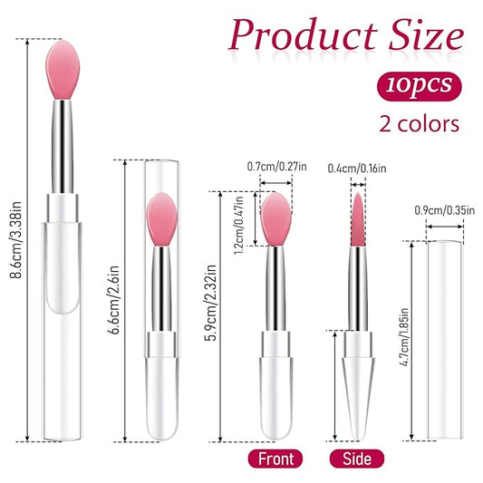 10Pcs Silicone Lip Brushes Tool, Reusable Lip Balm Applicator Lipstick Applicator Brushes with Caps Eyeshadow Lips Brush for Lipsticks, Lips Gloss and Other Cream Makeup Produts