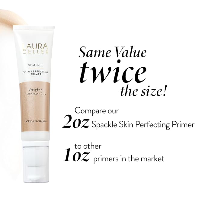 LAURA GELLER NEW YORK Spackle Primer - Champagne Glow - Super-Size 2 Fl Oz - Hyaluronic Acid Makeup Primer for Mature Skin