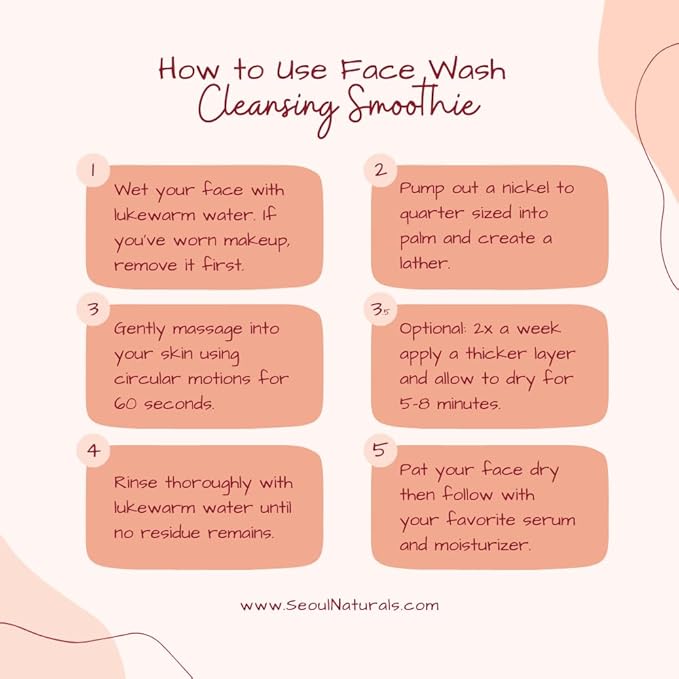 Seoul Naturals Face Wash, Pink Blossom Cleansing Smoothie Face Wash, Clay-Based with Rose Kaolin, Rice & Tapioca, k beauty, 8oz