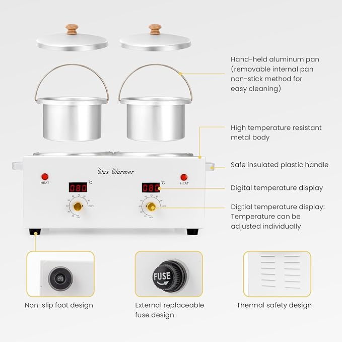 SUERBEATY Wax Pot for Hair Removal, Professional Double Waxing Pot with LED Digital Display, Salon & Home Waxing Kit for Women with Adjustable Temp, 300g Beads, 50 Sticks, 20 Collars, Post Wax Spray