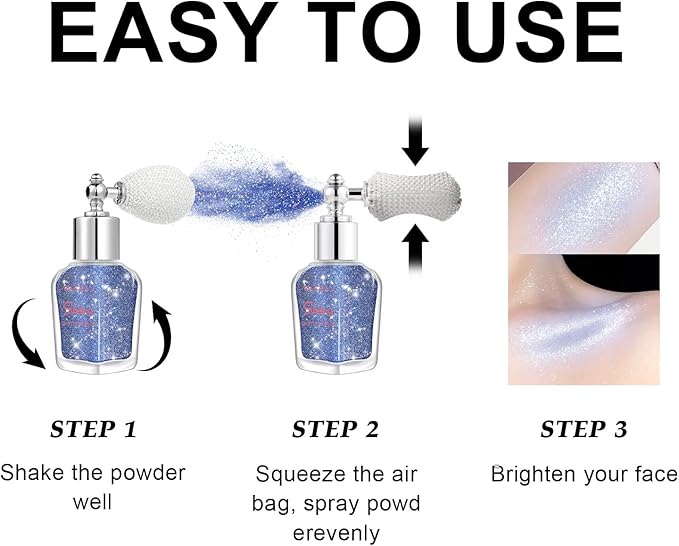 Hair and Body Glitter Spray, Shimmering Powder Sparkle Powder Makeup, Glitter Loose Sparkle Makeup for Body Highlighter,Festival Prom Rave Accessories (Blue)