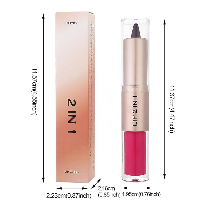 2 in 1 Dual-Ended Lip Combo Sets, Velvet Matte Brown Lip Liner Gloss Kit, Nude Lipstick, Long Lasting High Pigmented Makeup