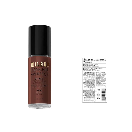 Milani Conceal + Perfect 2-in-1 Foundation + Concealer for a Flawless Complexion, Under Eye Corrector, Cover Redness and Imperfections, Waterproof and Sweatproof - Cocoa