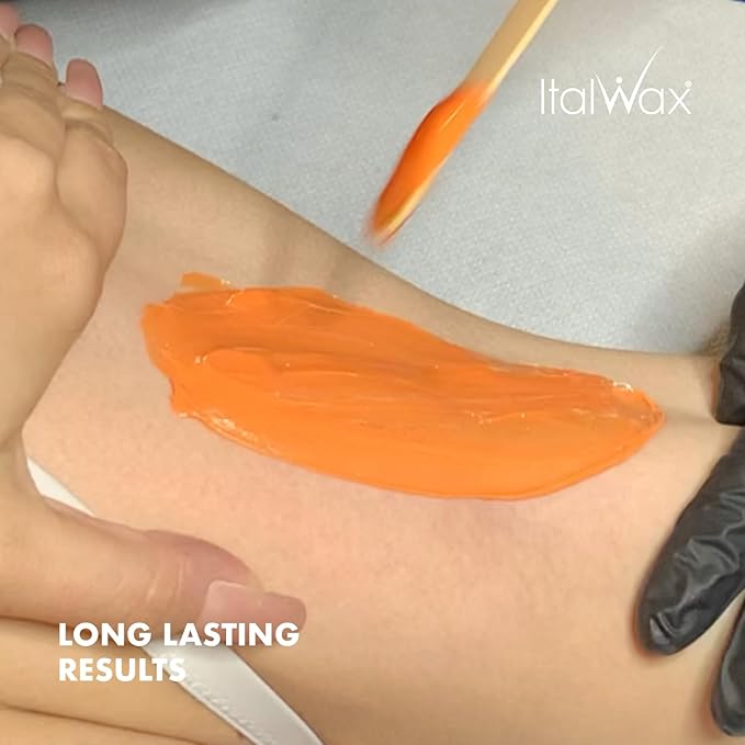 Italwax Top Line Coral Hard Wax 1lb (450g) – Creamy Intense Orange Texture with Strong Grip, Ideal for Bikini & Coarse Hair, Smooth Application for Sensitive Skin – Made in Italy
