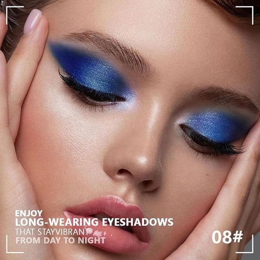 evpct Eyeshadow Quad Palette, White Cyan Royal Dark Blue Green Glitter Shimmer Metallic Matte High Pigment Mini Eye Shadow Palette Makeup for older Women, Smudge Proof Vegan Cruelty-free Night Mayhemt