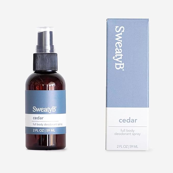 SweatyB® Full Body Deodorant Spray - Non-Irritant, Sensitive Skin-Friendly Spray for Women & Men - Made in USA - Cedar - 2 oz - 1 pack