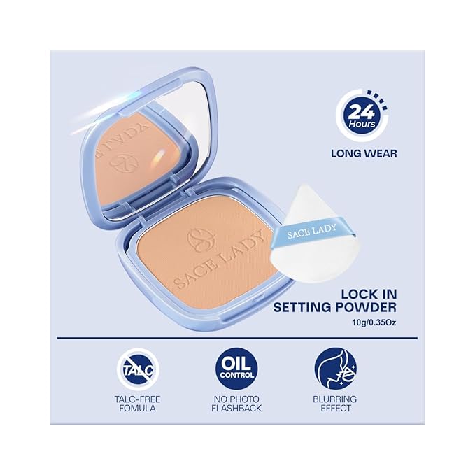 SACE LADY Face Powder Waterproof Setting Makeup, Oil Control Pressed Powder Compact for Women, Blurring Pores Matte Long Lasting Up to 24 Hours, Talc-Free and Cruelty-Free (#03 Warm-Neutral, 0.35Oz)