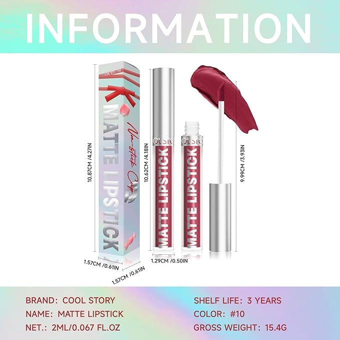 COOL STORY Matte Lip Stain Tint Highly Pigmented Color Long-Lasting Waterproof Wine (10)