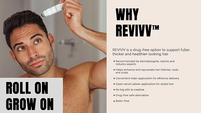 REVIVV Hair Growth Serum for Men, Starter 1-Pack, 100% Natural Topical Solution for Visibly Thicker, Fuller Hair Regrowth, Dermatologist Recommended, One 1oz Bottle, 45-Day Supply