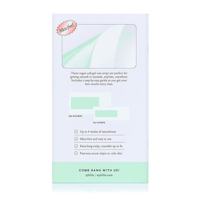 Billie Wax Kit - Face & Bikini - 32 wax strips - 6 post-wax serum wipes