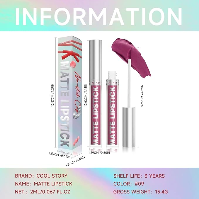 COOL STORY Matte Lip Stain Tint Highly Pigmented Color Long-Lasting Waterproof (09)