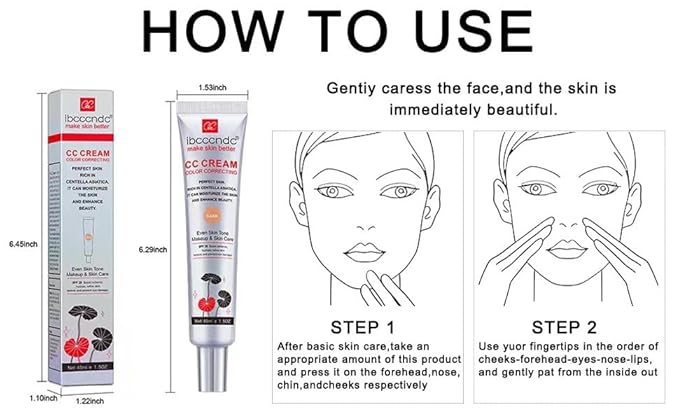 Color Correcting CC Cream,Waterproof CC Cream Foundation Rich In Centella Asiatic, Invisible Pores Cream Foundation and Invisible Pores Concealer,Moisturizing CC Cream With Spf 25- 1.5 Oz (dark)