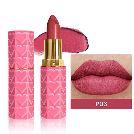 evpct 1Pcs Rose Pink Lipstick, Silky Velvet Matte Lipstick Pack Sets for Women, Long Lasting Smudge Proof Lipstick Lip Stain Makeup Kit matte lipstick 24 hours original P03