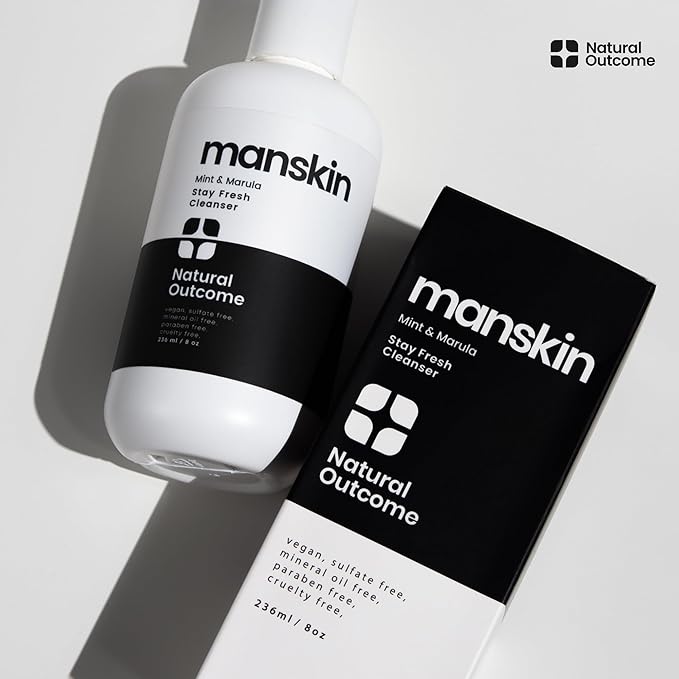 natural outcome Mens Face Wash Cleansing Gel with Mint and Marula Oil - Daily Cleanser Face Wash for Men - Sulfate Free 8 oz