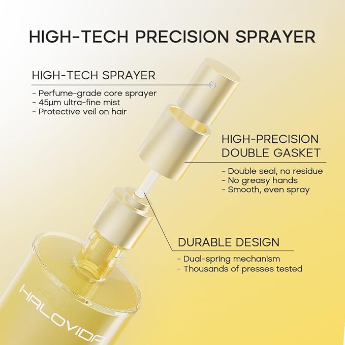 HALOVIDA Hair Oil, Heat Protectant Oil for Frizz Control, Strengthens Hair, Absorbs Nourishment & Shiny Hair, Hair Oil Spray for All Hair Types, Adds Color Safe Formula, 2.71 Fl oz