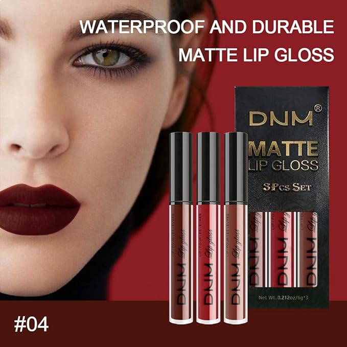 evpct 3Pcs Matte 24-hour Liquid Lipstick Sets, Dark Ruby Brown Red Permanent Stay on Lipstick Lip Set for Black Women Long Lasting 24 Hours Smudge Proof labiales matte labial mate larga duracion 24 02