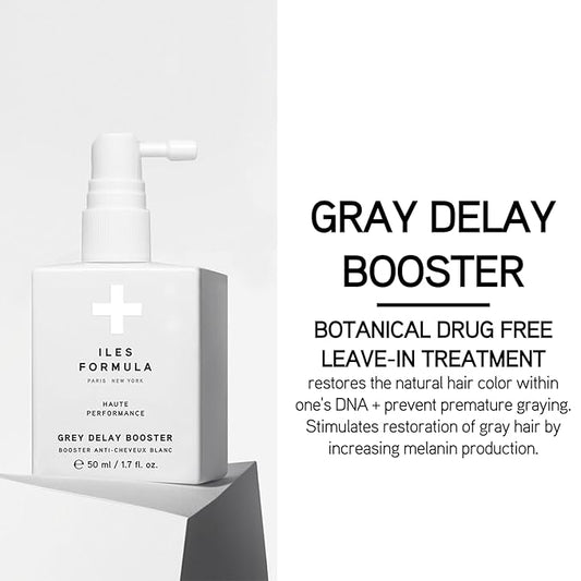 ILES FORMULA Grey Delay Booster – Anti-Gray Leave-In Hair Treatment, Prevents Premature Graying & Stimulates Melanin Production, Plant-Based w/Chios Mandarin & Matsutake Mushroom, 1.7 fl oz (50 ml)