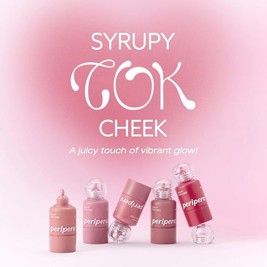 PERIPERA SYRUPY TOK CHEEK 5 Colors, Liquid Blush, Dewy Finish and Hydrates All day, Soft Velvet Texture Face Cheek Tint (01 LIGHT PEACH, One Size)