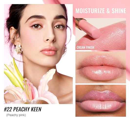 Oulac Shine Pink Lipstick for Women, 2 in 1 Glossy Light Pink Tinted Lip Balm, Hydrating Lipstick for Dry Lips, Moisture Shine Juicy Finish Vegan 2.2g/0.07oz (22)