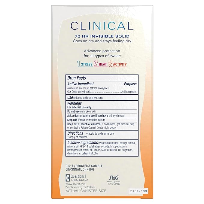 Secret Clinical Strength Antiperspirant Deodorant for Women, 3X Stress Protection, 72hr Sweat & Odor Protection, Pro-Hyaluronic Acid, Invisible Solid, Mandarin Summer Fizz Scent, 1.6 oz