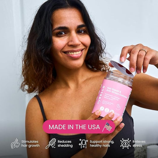 Trybello Anti-Stress & Hair Growth Gummies for Women | Sugar-Free, Vegan Hair Supplements | Gluten-Free, Soy-Free, Dairy-Free Gummy Vitamins for Thicker, Healthier Hair | 60 Servings | 2 Pack Combo