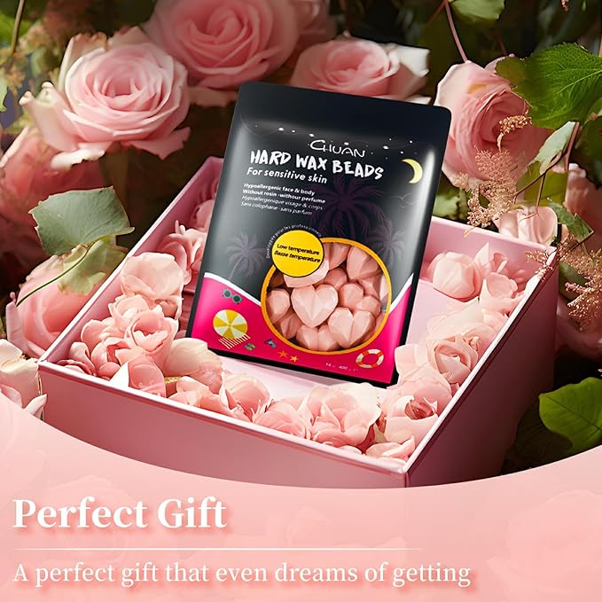 Chulan Waxing Beads, 400g Hypoallergenic Unscented Hard Wax Beads for Sensitive Skin Hair Removal, Waxing Bead for Coarse, Brazilian Waxing, Facial, Bikini, Legs, Armpits Women Men Home Pink