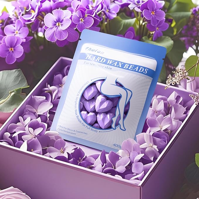 Hard Wax Beads, 400g Heart Wax Beans for Sensitive Skin, Hypoallergenic Waxing Bead for Coarse Hair Removal, Body, Brazilian, Facial, Bikini, Legs, Armpits Women Home Purple