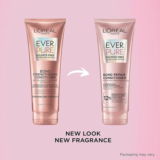 L'Oreal Paris Bonding Conditioner for Color Treated Hair, Strengthen and Repairs Weak Hair Bonds, Sulfate Free & Vegan Hair Care, EverPure, 6.8 Fl Oz