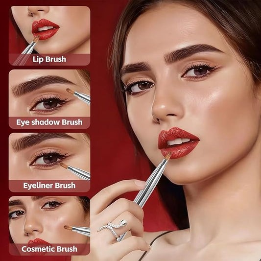 Silver Dual Ended Retractable Lip Brush – Portable Lip Brush for Lipstick & Lip Gloss, Eyeshadow Applicator, Travel-Friendly Makeup Brush, Includes Lid, Great Gift for Makeup Lovers