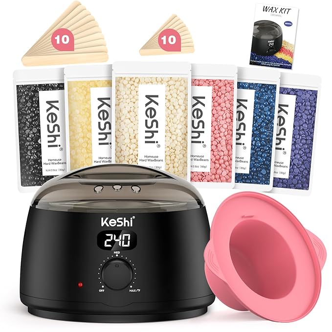 KeShi Waxing Kit for Women and Men, Digital Wax Warmer with 6 Bags Hard Wax Beads, at-Home Hair Removal Wax Kit for Full Body, Face, Eyebrow, Bikini, Legs, Brazilian & Sensitive Skin(Graphite)