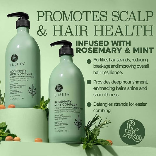 Luseta Rosemary Mint Strengthening Shampoo and Conditioner Set Nourish & Smooth Damaged Hair Thickening Shampoo for Thinning Hair,Add Shine for All Hair Types, for Men and Women 33.8oz×2