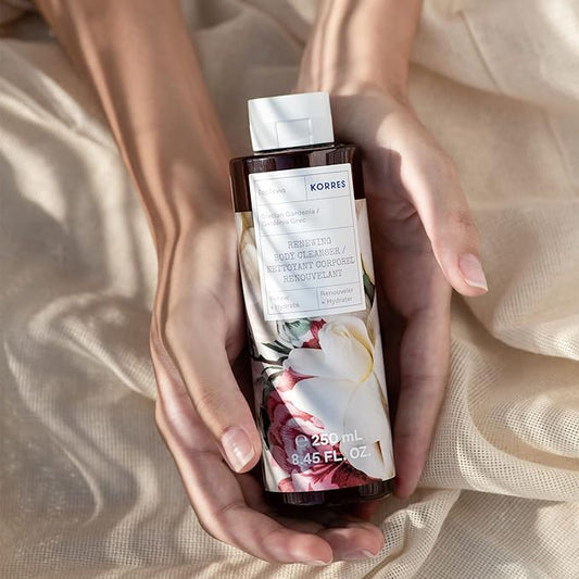 KORRES Renewing Body Cleanser Grecian Gardenia, Foaming Shower Gel with Aloe, Wheat Proteins & Marshmallow Root, Gentle Wash Retains Skin Hydration for Soft Supple Feel, Vegan Formula, 8.45 Fl Oz