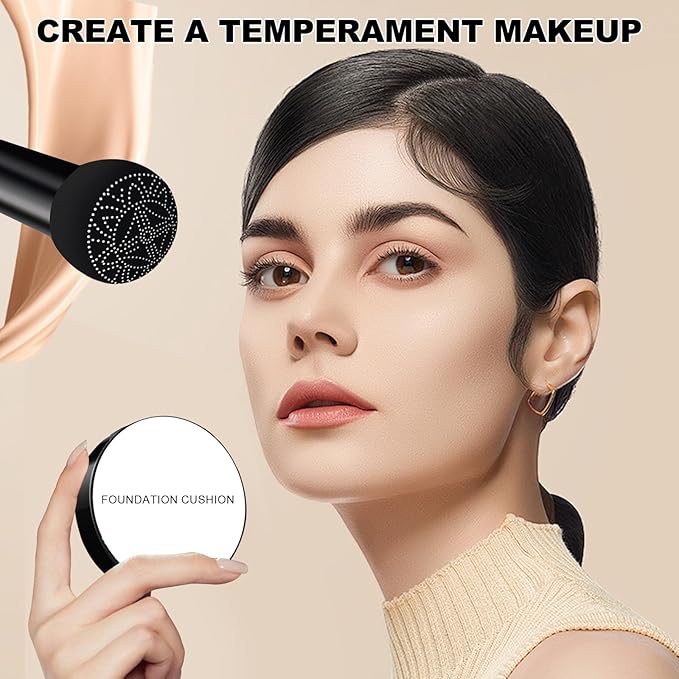 2Pcs Foundation for Older Women, Perfect for Light/Medium Complexions, Mushroom Head Air Cushion CC Cream, Cover up BB Cream for Mature Skin, Makeup Concealer Long Lasting Full Coverage