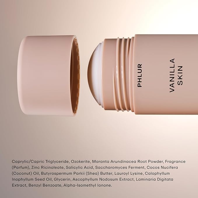 PHLUR Vanilla Skin Natural Deodorant - 48 Hour Odor Protection Natural Baking Soda Free & Aluminum Free, Salicylic Acid, Arrowroot Powder, Algae & Tamanu Oil - No Residue or Irritation