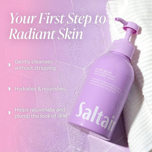 Saltair Body Wash, Island Orchid 2-Pack. Moisturizing Body Cleanser with Monoi Oil and Cupuacu Butter. Luxury Shower Gel for Women and Men. Vegan, Cruelty-Free, Paraben-Free. 2x 17oz Pump Bottles