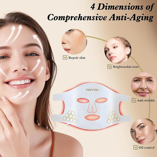 Red Light Therapy for Face, Infrared LED Face Mask Light Therapy 4 Light Waves with 850nm Near Infrared, Portable Rechargeable Red Light Therapy Mask Skincare Device for Facial Rejuvenation