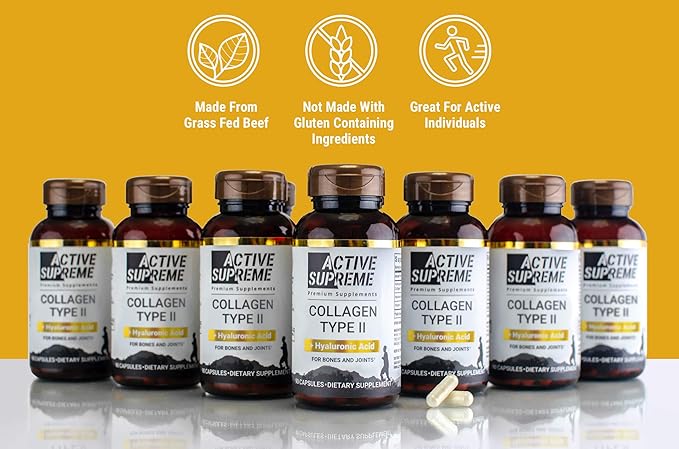 3 Pack Collagen Pills Type 2 for Joint and Cartilage Support - Grass Fed Beef Collagen Hydrolyzed Type 2 Capsules with Vitamin C and Hyaluronic Acid