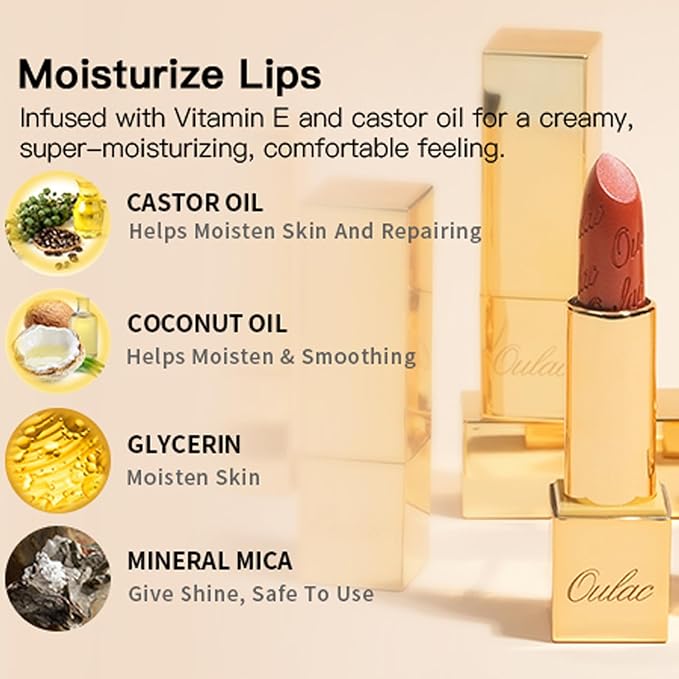 Oulac Metallic Coral Lipstick Set 3PCS High Impact Lipcolor with Moisturizing Formula, Vegan Beauty, Full-Coverage Lip Color, Gift Lipstick for Women, 4.3g X 3PCS, GM09+GM11+GM12