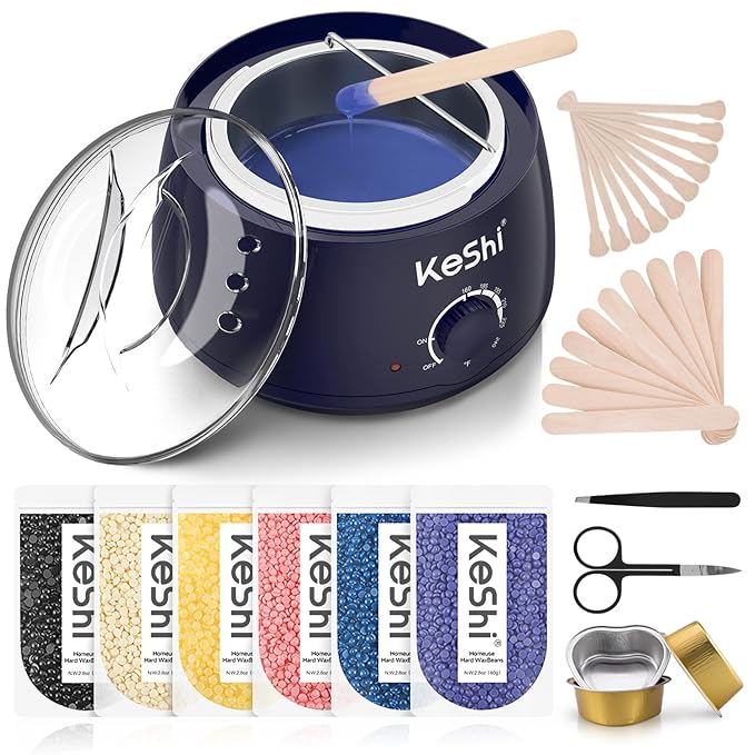 KeShi Waxing Kit, Painless Hair Removal Wax Warmer with 6 Bags Hard WaxBeans for Full Body, Legs, Face, Eyebrows & Bikini— Ideal for Both Women & Men(Navy Blue)