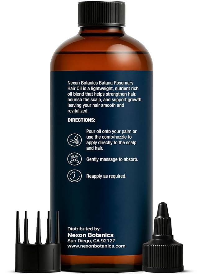 Rosemary Oil for Hair Growth 6 fl oz - Natural Scalp and Hair Oil with Batana, Castor, Biotin, Vitamin E, Grapeseed, Jojoba, Sesame - Aceite de Romero y Batana - Nexon Botanics