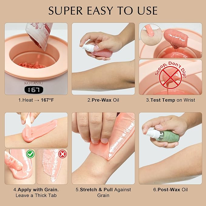 KOTAMU Wax Kit Pink Digital Hair Removal Waxing Kit for Women & Men Hot Wax Warmer Pot for Face, Eyebrow, Body, Brazilian, Bikini, Sensitive Skin Waxing Machine with 25 Accessories for Home Salon
