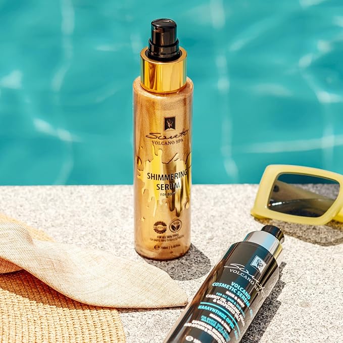 Olive Spa Body Shimmer Oil 100ml โ Hydrating Glow Enhancer Glitter Body Oil with Micro Pearls โ Fast Absorbing Shimmer for Moisturizing, Illuminating and Shine