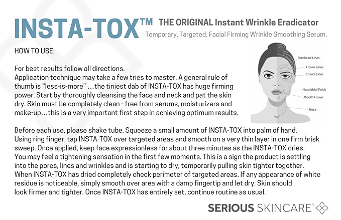 Serious Skincare - INSTA-TOX Instant Line and Wrinkle Filler Face Serum - Firm and Smooth Fine Lines, Deep Wrinkles and Pores - Temporary Skin Tightener - .75 oz