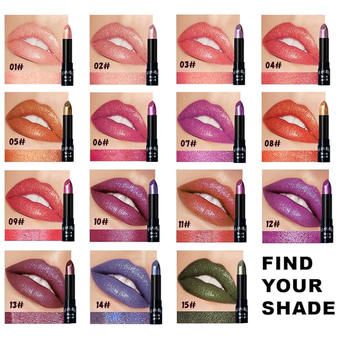 Kaely Glitter Metallic Lipstick, Shimmer Metallic Lipsticks for Women, High Pigmented Lip Gloss Long Lasting Waterproof Smudge Proof, Halloween Makeup, Vegan & Cruelty-Free, 11