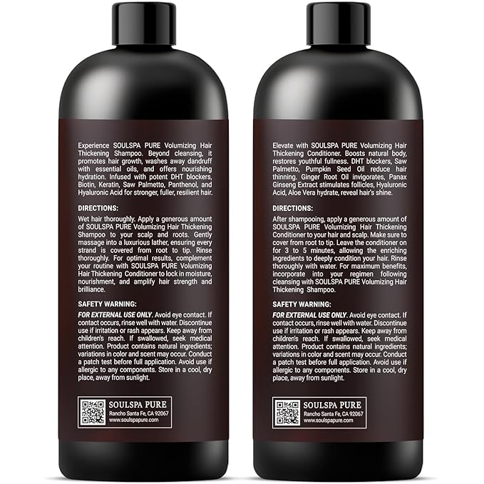 Hair Thickening Shampoo and Conditioner Set - Volumizing & Growth Support with DHT Blockers, Biotin, Keratin, Tea Tree Oil, Caffeine, Saw Palmetto Extract - Men & Women - 16 fl oz Each