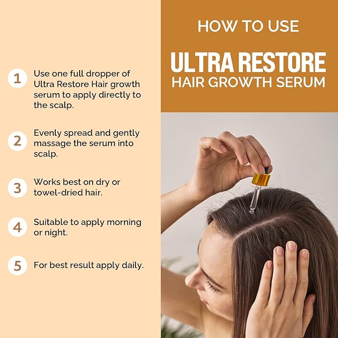 Ultra Restore Hair Growth Serum -Promote Fuller Hair Growth and Reduce Hair Loss, Nurtures Hair Follicle, Hydrates the Scalp, Detox Scalp -Stem Cells, Ashwagandha, Biotin, Keratin