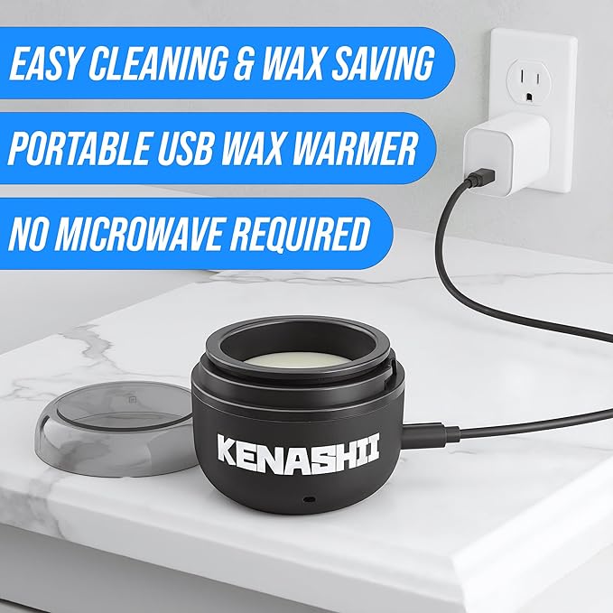 Kenashii Ear & Nose Waxing Kit, Wax Warmer Set, 100g Wax, 24 Professional Applicators, No Microwave Required, Effective Nose and Ear Hair Removal For Men and Women, 12 Balm Wipes, Storage Bag